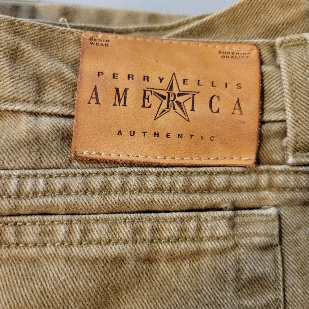 Vintage Perry Ellis America Mens Brown Tapered Denim Jeans 33x30 - Picture 6 of 11